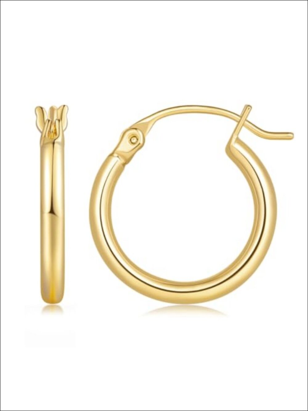 14K Gold Plated Hoop Earrings Small Huggie Click-Top 15mm